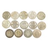 Fourteen British pre decimal half crowns, 195g