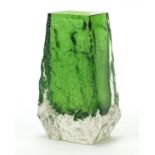 Geoffrey Baxter for Whitefriars, Meddow green textured glass vase, 13cm high