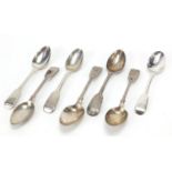 Six George IV and later silver teaspoons, 14cm in length, 138.0g