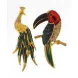 Two jewelled and enamel bird brooches including The Giovanni Collection toucan, the largest 8cm high