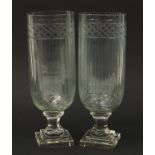 Pair of Regency design cut glass celery vases, each 34.5cm high
