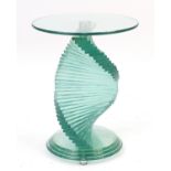 Ravaya, contemporary glass lamp table with spiral staircase design column, 51cm high x 40cm in