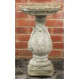 Stoneware garden pedestal birdbath, 60cm high