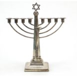 Jewish silver plated nine branch menorah candlestick, 25cm high
