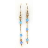 Pair of silver gilt opal drop earrings, 5cm high, 1.8g