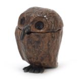 Cold painted bronze owl box with hinged lid in the style of Franz Xaver Bergmann, 8cm high