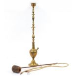 Engraved brass shisha with wood mouth piece, 102cm high
