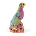 Chinese hand painted porcelain parrot, 20cm high