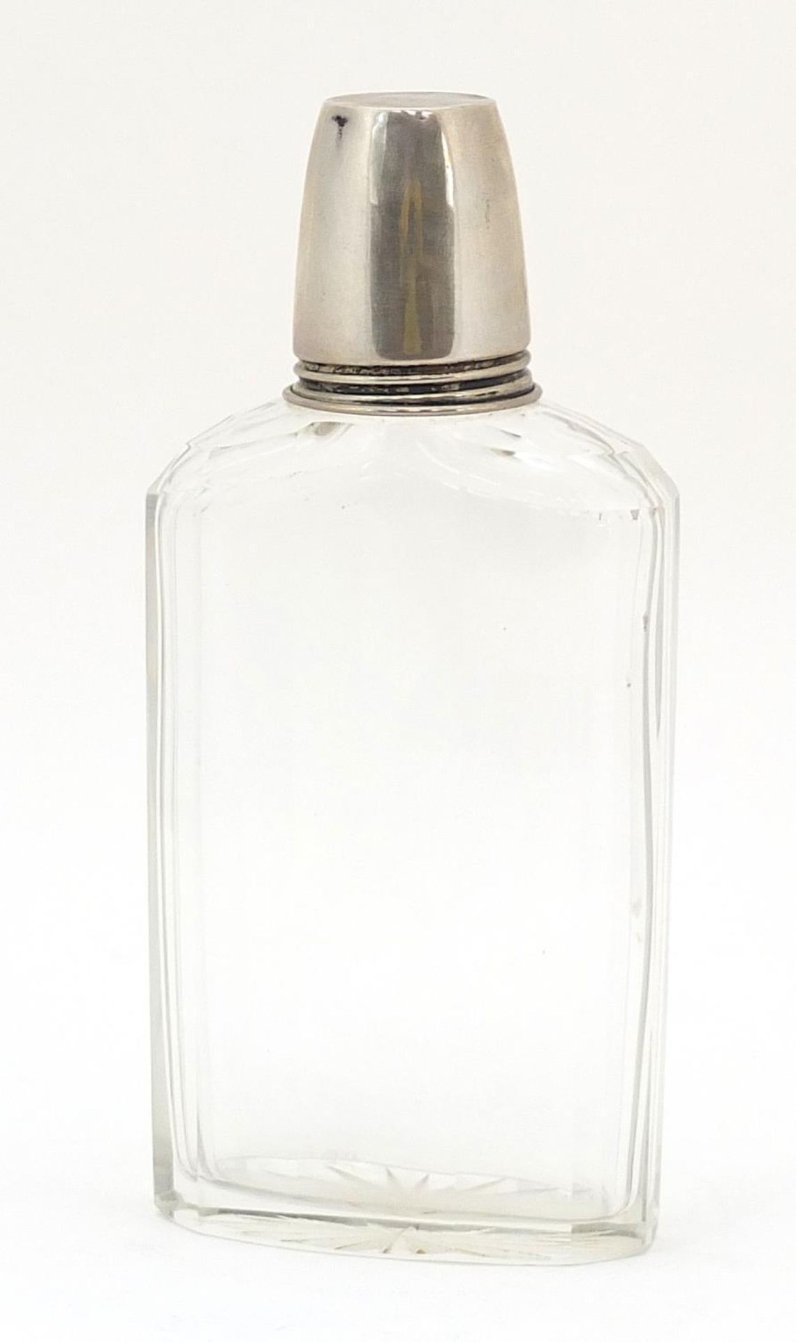German silver and cut glass flask, 16cm high