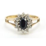9ct gold sapphire and cubic zirconia ring, size L, 1.9g
