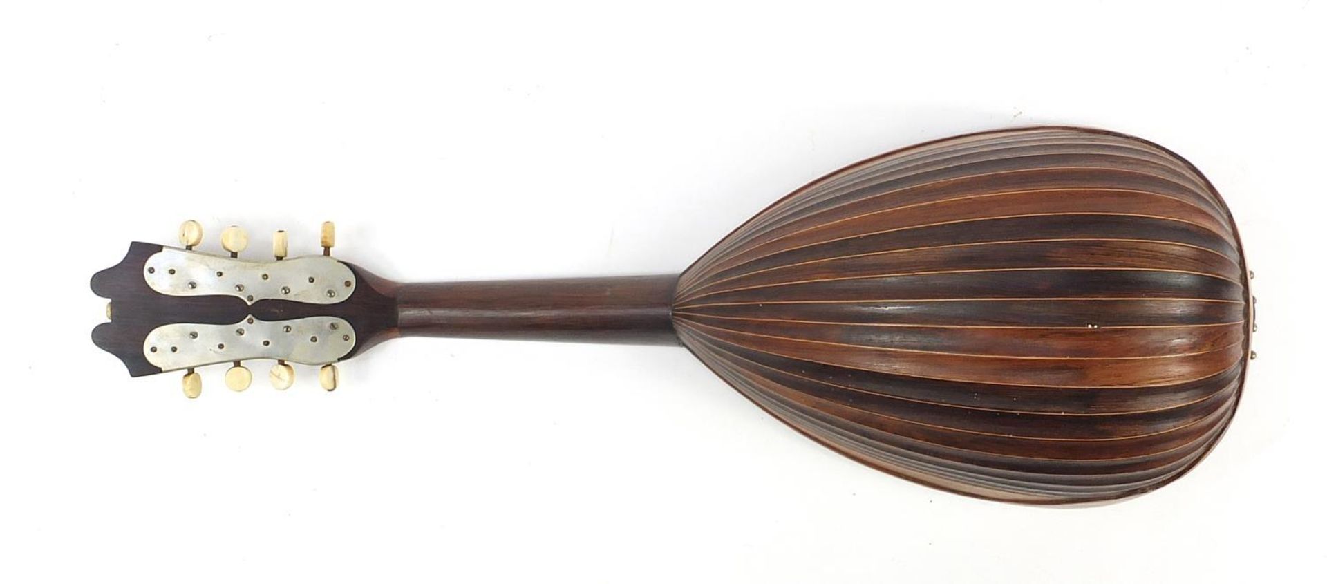 Italian inlaid rosewood melon shaped mandolin with case and G Grandini paper label to the - Image 5 of 12