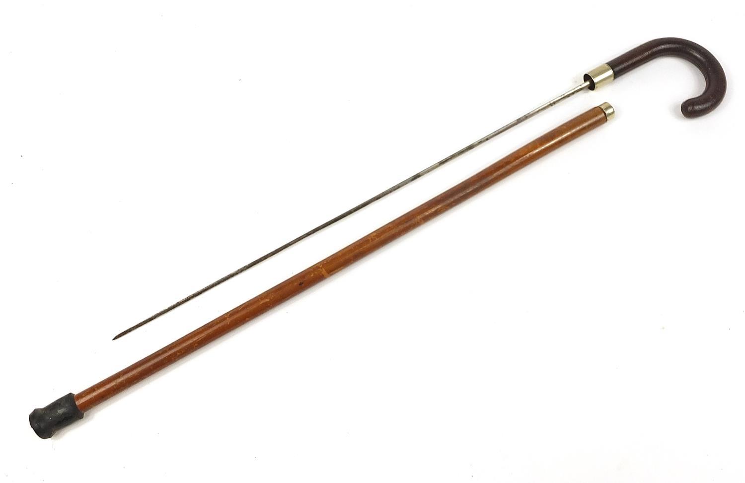 Malacca swordstick with leather handle and steel blade, 93cm in length - Image 2 of 5
