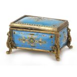 19th century jewelled and enamelled Tahan jewellery box, possibly Sevres with silk lined button back