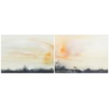 Sunrise landscapes, pair of watercolours, each bearing a signature J F Black, mounted, framed and
