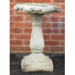 Stoneware garden pedestal birdbath, 66cm high x 50cm in diameter