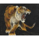 Portrait of a tiger, Chinese watercolour with character marks, framed and glazed, 41.5cm x 35.5cm