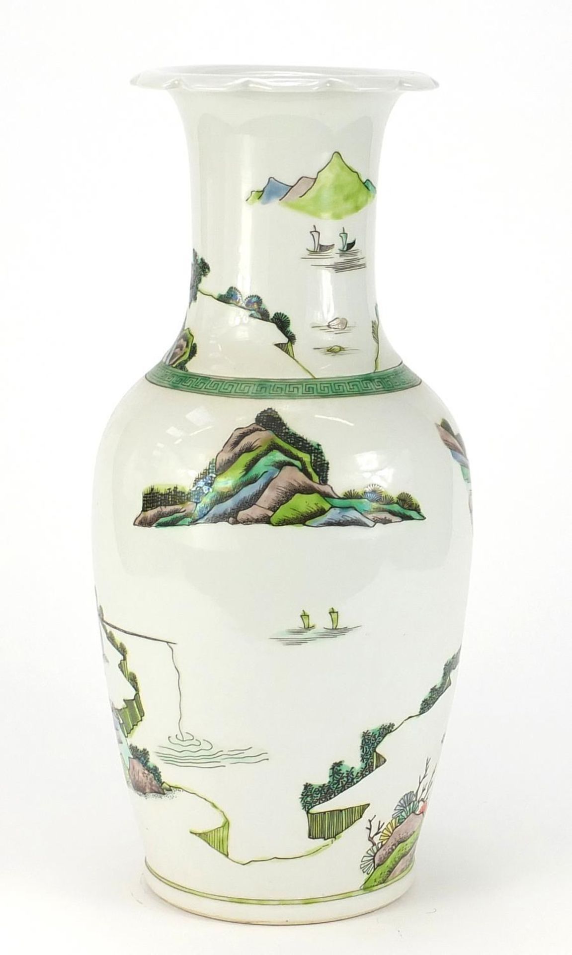 Chinese porcelain vase hand painted in the famille verte palette with figures in a landscape, six - Image 3 of 8