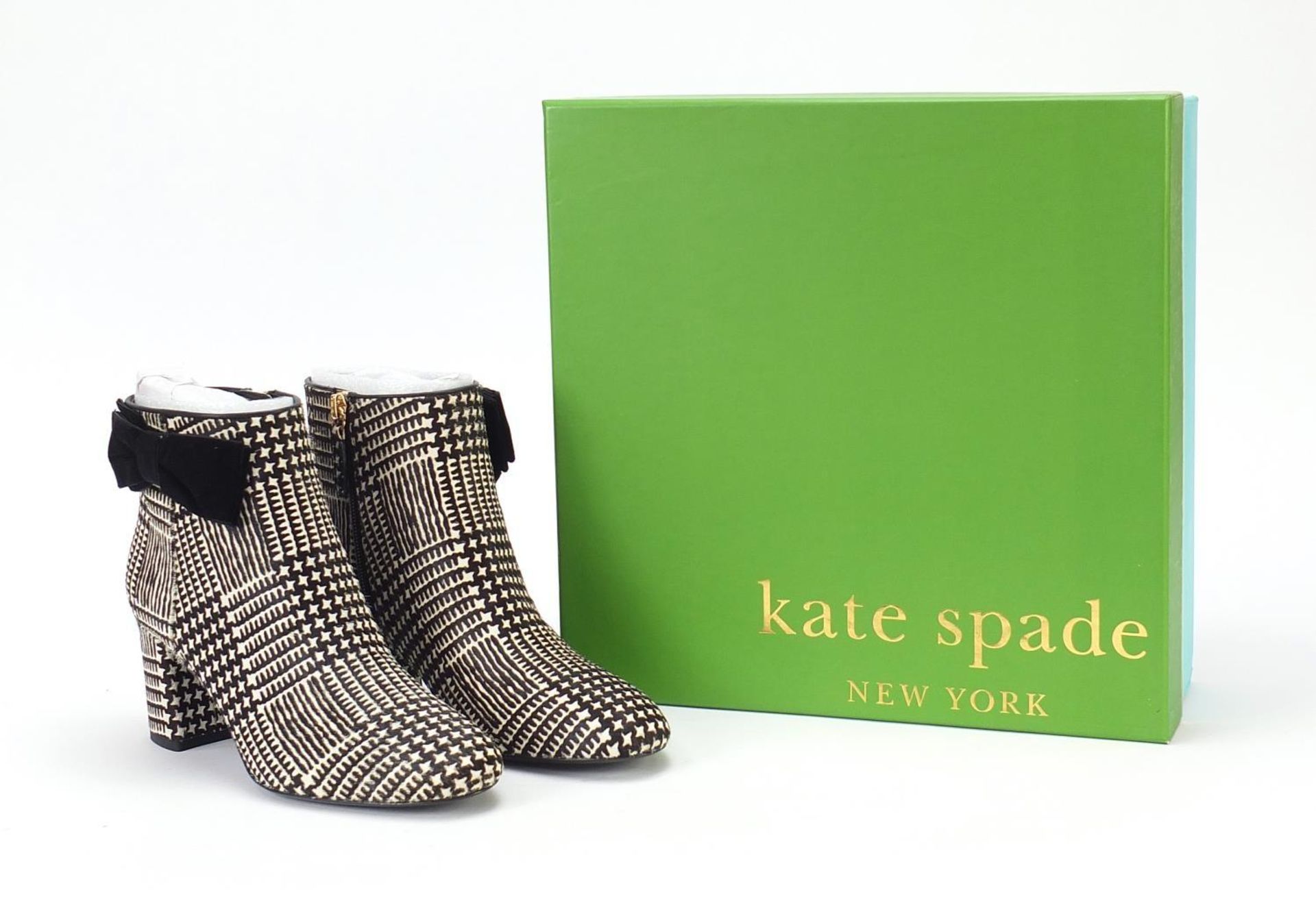 Pair of Kate Spade heeled ankle boots with box, size 4.5