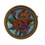 Vintage French enamel brooch, inscribed S Martial to the back, 4cm in diameter, 14.2g