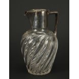 Hukin & Heath, Victorian silver mounted glass jug with writhen body, London 1892, 20cm high