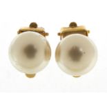 Pair of 9ct gold simulated pearl clip on earrings, 10mm in diameter, 3.4g