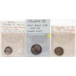 Three hammered silver coins comprising Edward IV Long Cross penny, Edward I Long Cross penny, London