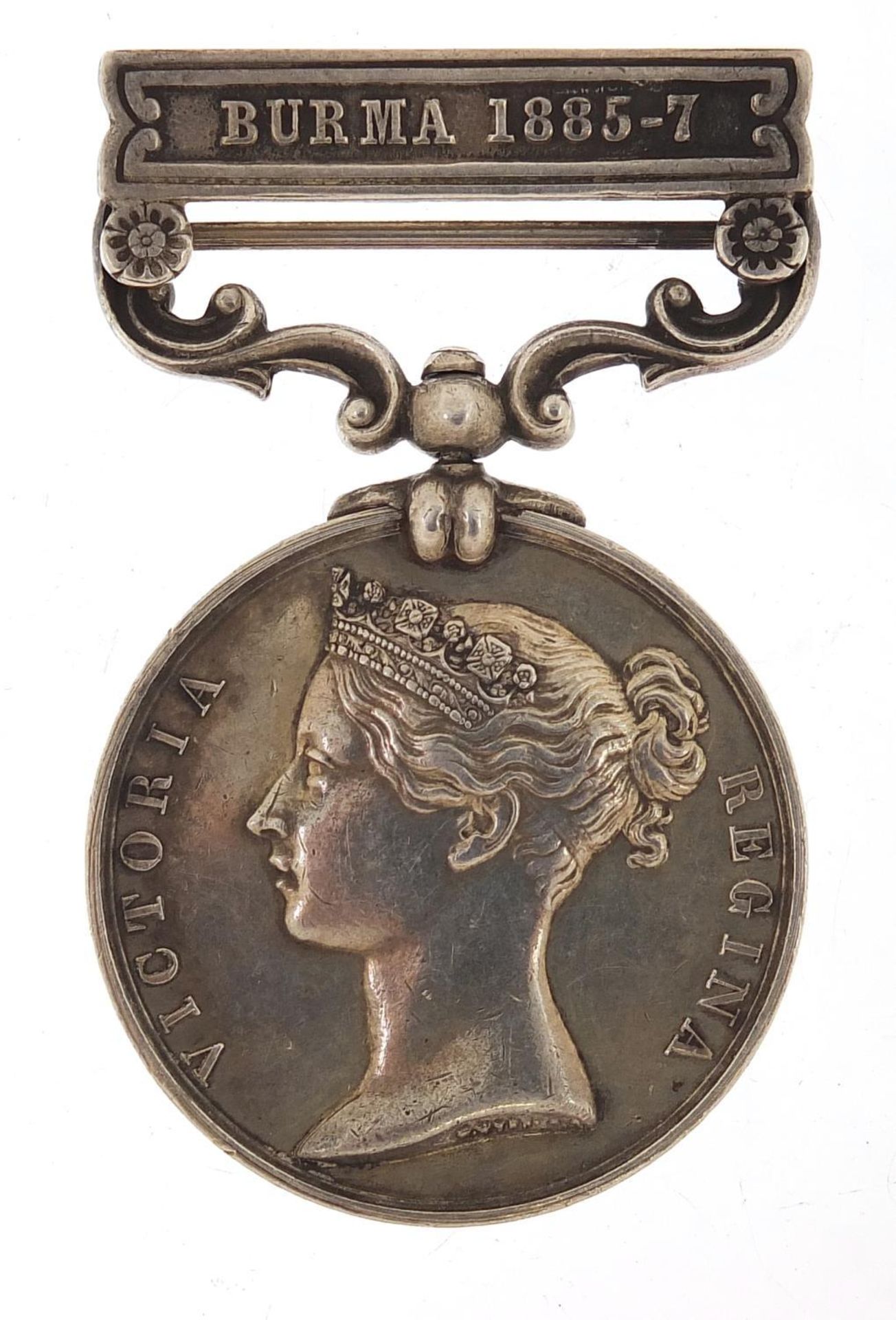 Victorian British military India General Service medal with Burma 1885-7 bar awarded to 605PTE.P.