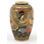 Japanese Satsuma pottery vase hand painted with warriors, 19cm high