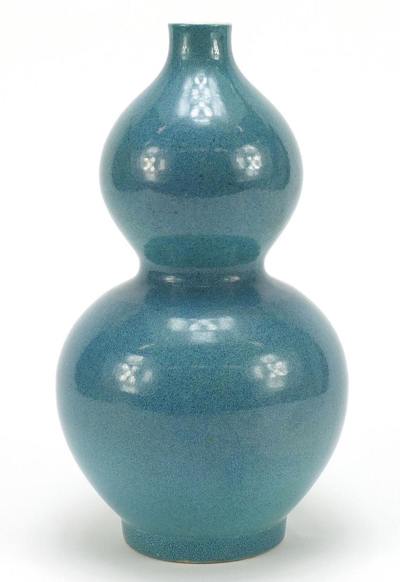 Chinese porcelain double gourd vase having a spotted turquoise glaze, 25.5cm high - Image 2 of 7