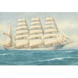 Pelham Jones 1950 - Bengairn, clipper at sea, watercolour, mounted, framed and glazed, 25cm x 17cm