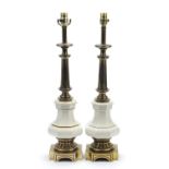 Pair of porcelain and brass Stiffel design table lamps, each 69cm high