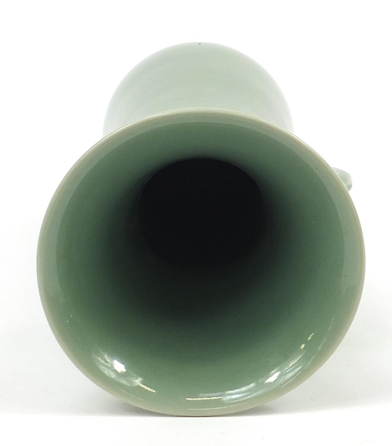 Japanese porcelain vase with dragon handles having a celadon glaze, incised marks to the base, - Image 5 of 8