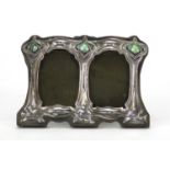 Art Nouveau style sterling silver and enamel double easel photo frame, 11.5cm wide