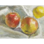 Still life apples, Impressionist oil on board, mounted and framed, 19cm x 14cm excluding the mount