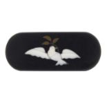 19th century pietra dura brooch decorated with a dove with olive branch, 5cm wide, 13.0g