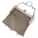 Chinese silver chain mail purse engraved with bamboo, WA maker's mark, 12cm high excluding chain,