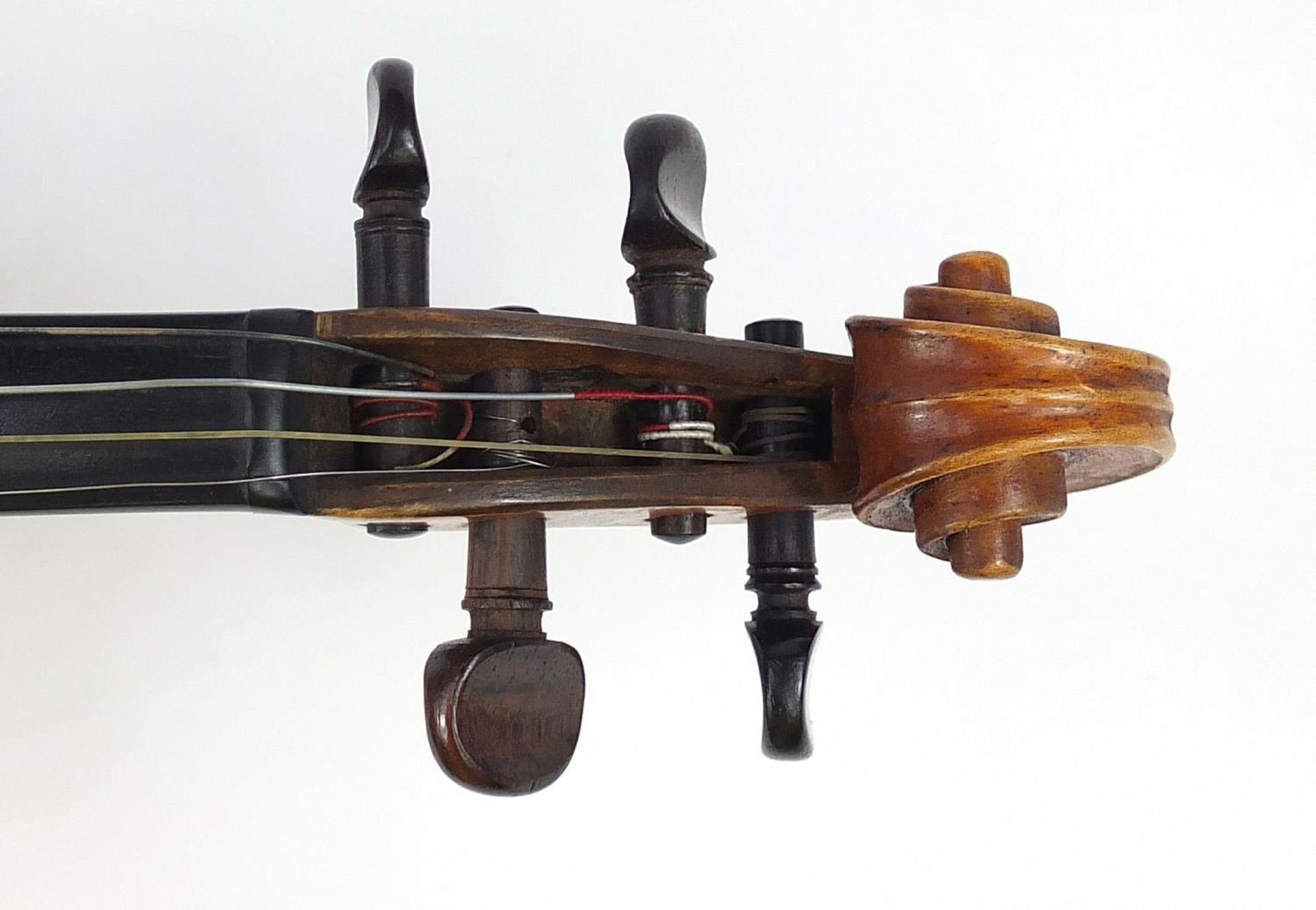 Old wooden violin bearing an Andre Castagneri paper label, the violin back 14 inches in length - Image 3 of 10
