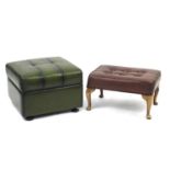 Two leather footstools including Sherborne example with cabriole legs, the largest 36cm H x 52cm W x