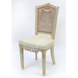 French Empire style cream painted occasional chair with cane back, 108cm high