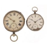 Two silver open face pocket watches including one by J Thomas with fusée movement, 56.0mm and 46.0mm