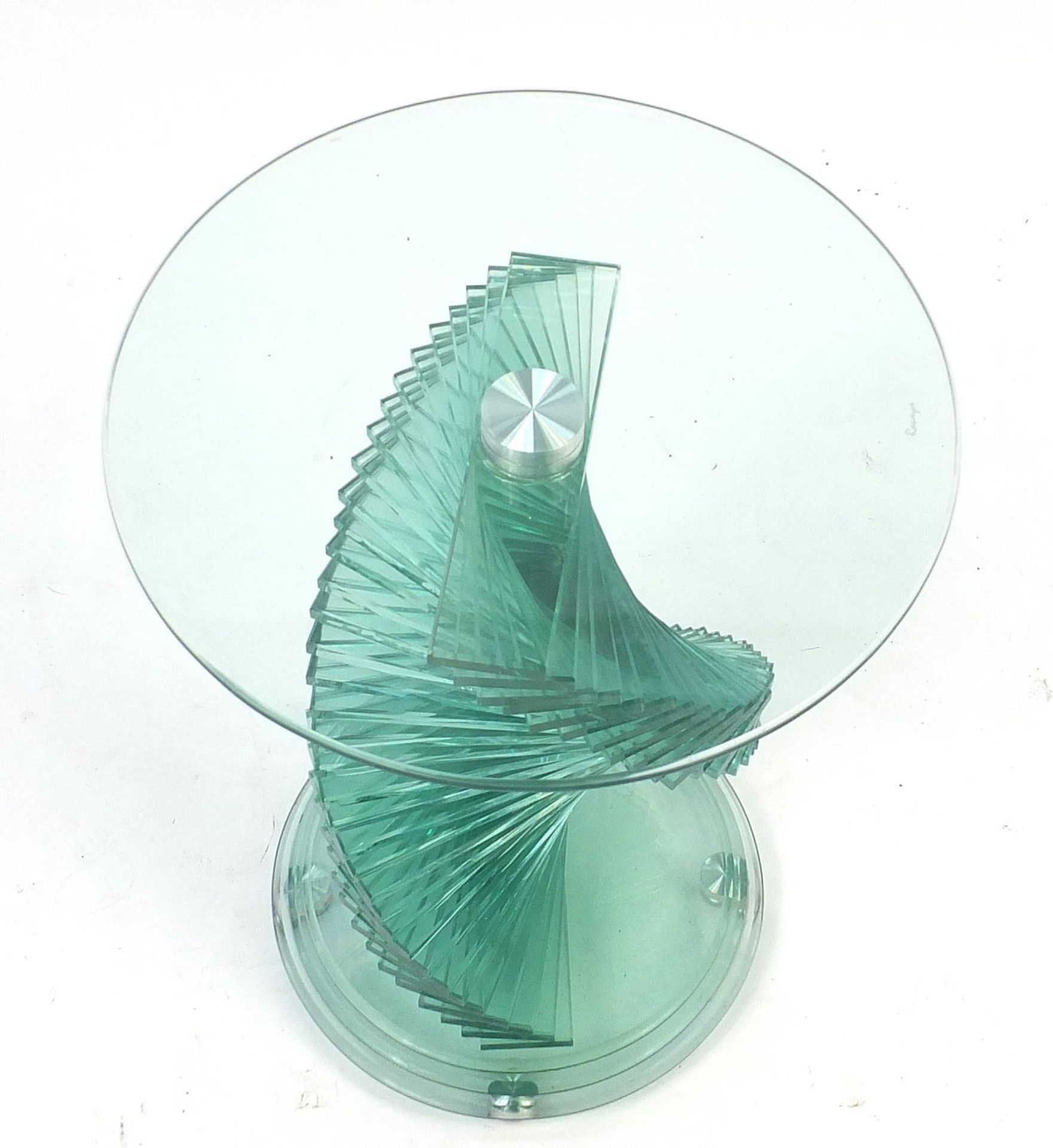 Ravaya, contemporary glass lamp table with spiral staircase design column, 51cm high x 40cm in - Image 2 of 4