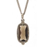 9ct white gold smoky quartz and diamond pendant on a 9ct white gold necklace, 3.5cm high and 44cm in