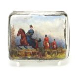 Howard James, Victorian silver and enamel cigarette case depicting a huntswoman and huntsman on