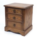Jaycee, carved oak three drawer chest, 64cm H x 55cm W x 46.5cm D