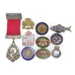 Vintage badges and lapels, some silver and enamel including Stoke on Trent City Hospital and For