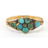 Antique unmarked gold turquoise and diamond ring, size N, 1.3g