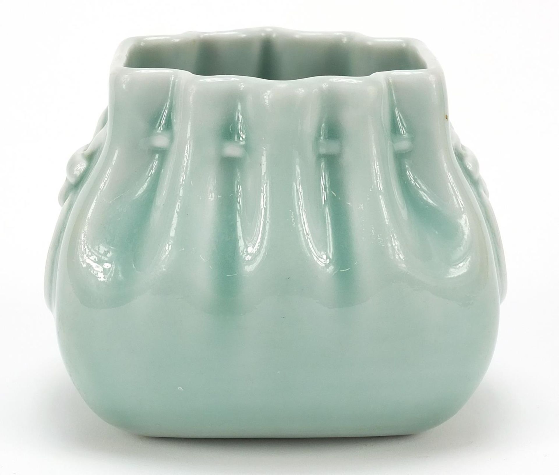 Chinese porcelain sack design vase having a celadon glaze, six figure character marks to the base, - Image 3 of 8