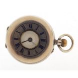 Ladies' silver half hunter pocket watch with enamel dial, 34.5mm in diameter