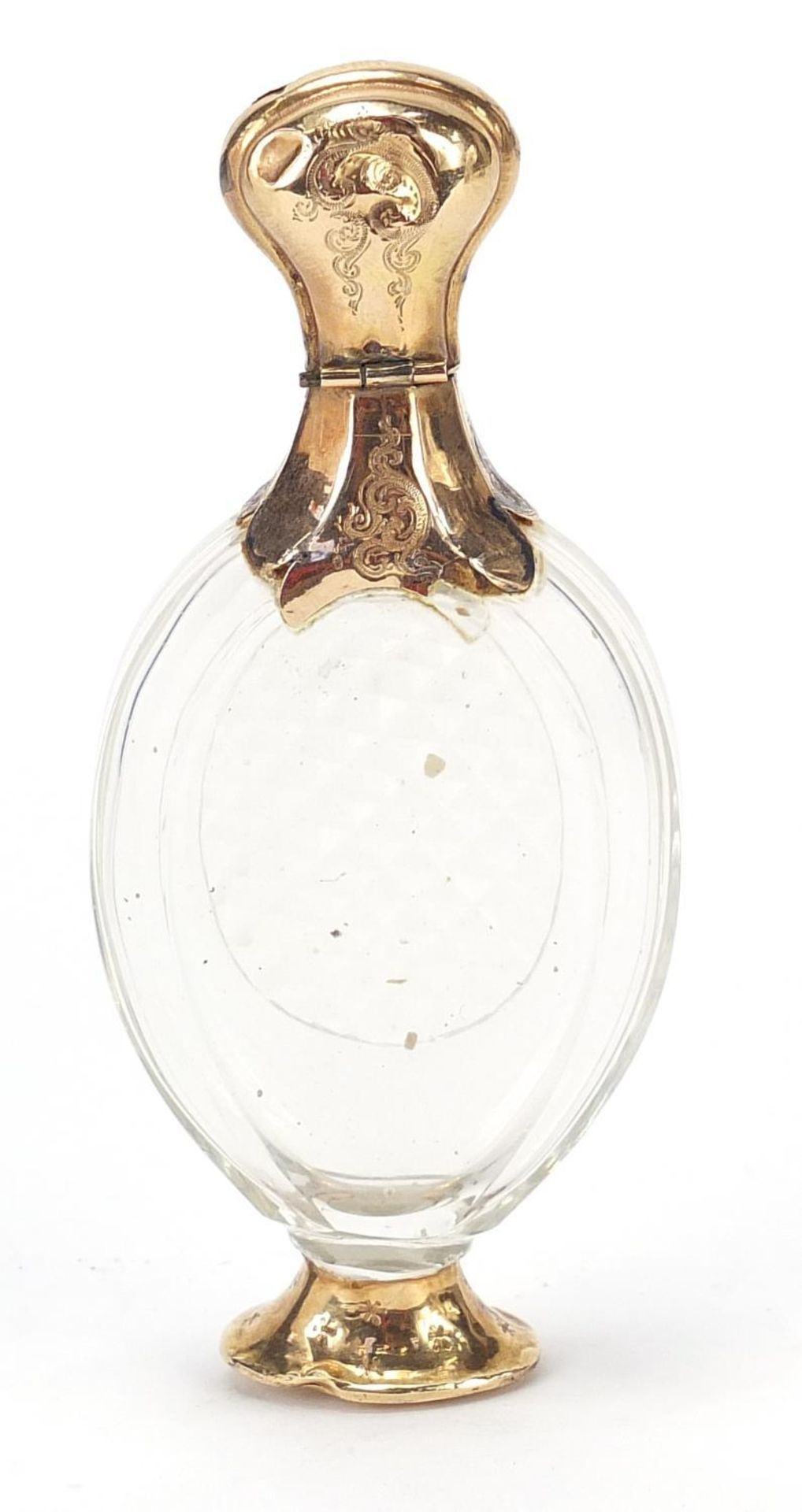 Dutch gold mounted cut glass scent bottle with stopper, impressed marks to the mount, 9.5cm high - Image 2 of 4
