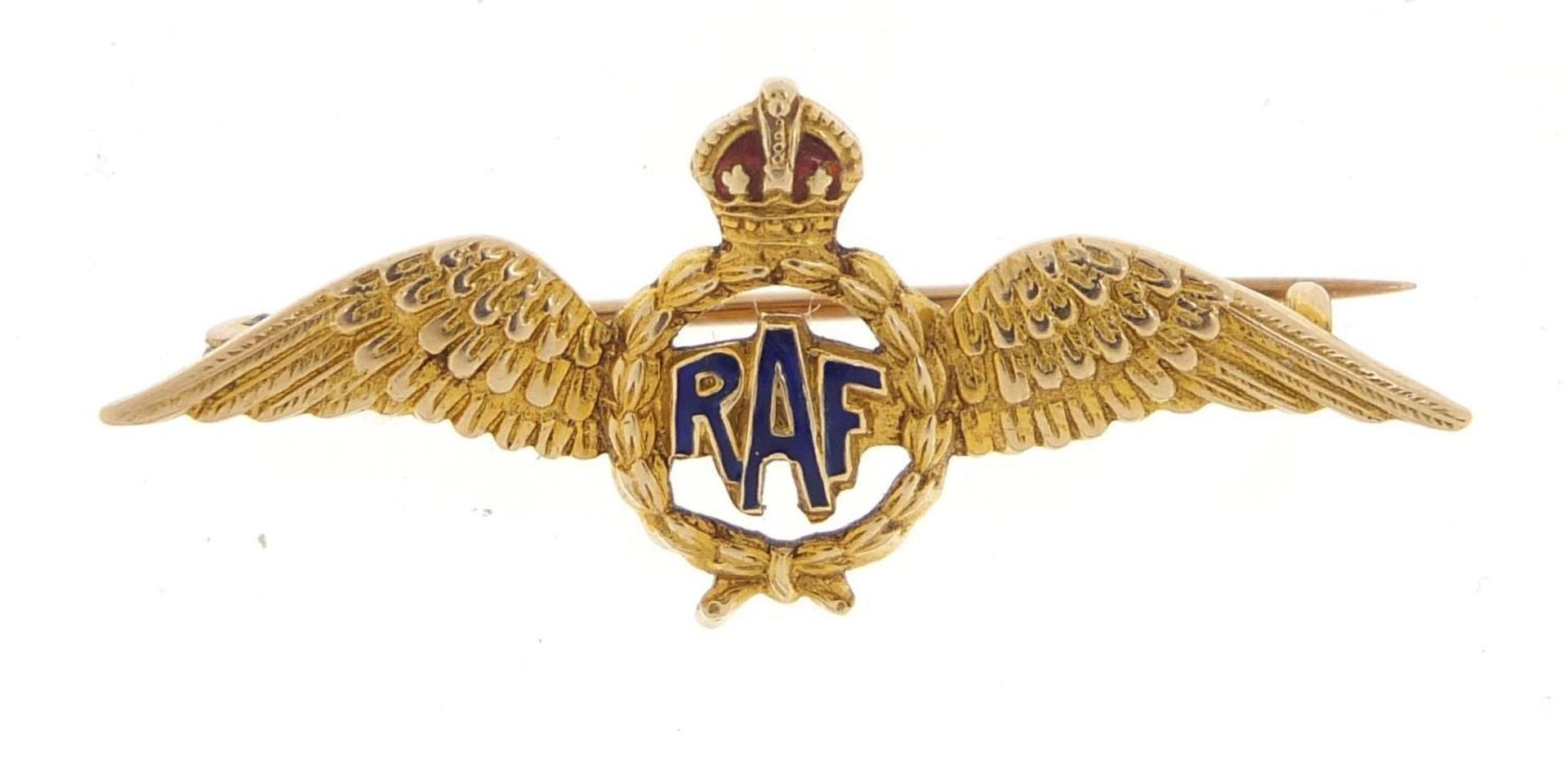 Military interest 9ct gold RAF brooch, 4cm in length, 2.7g